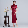 LHS-301款喜婆婆旗袍改良酒红刺绣高贵婚宴装婚庆敬酒礼服中长款 商品缩略图2