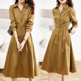新款时尚，潮流气质显瘦翻领连衣裙HR-XSILU370