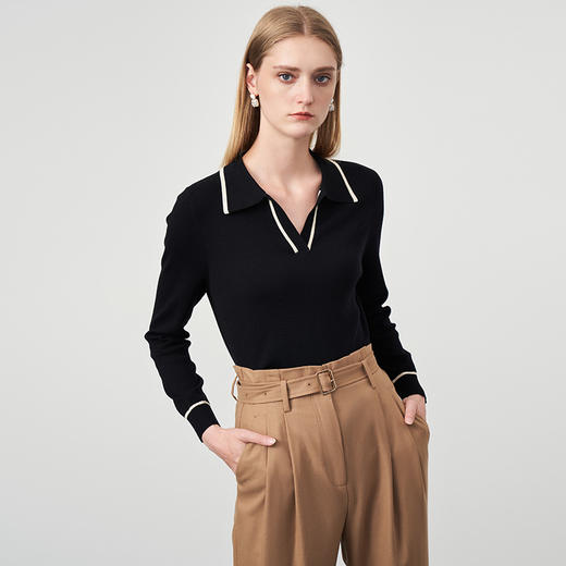 EITIE爱特爱秋冬新款品牌女装修身V领毛针织衫女长袖6701409 商品图9