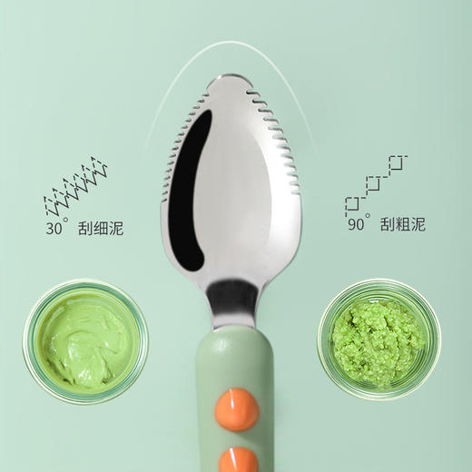 【双头喂养勺，细腻刮泥轻松搞定】宝宝婴儿苹果刮泥勺 水果果泥勺 儿童硅胶勺 316不锈钢喂养勺 双头两用-QQ 商品图2