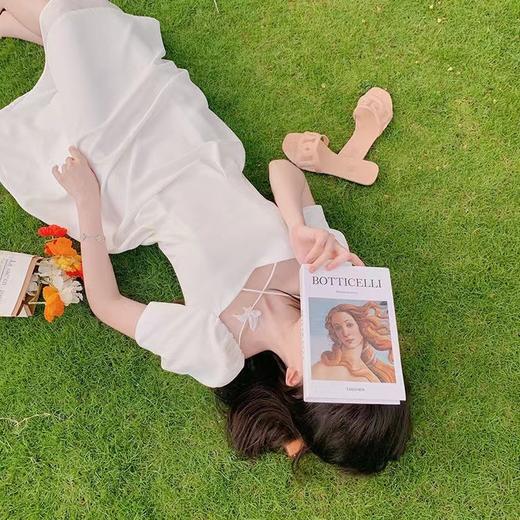 （清仓现货）【社群供A】法式方领白色初恋裙超仙泡泡袖气质中长款连衣裙涤纶2 商品图4