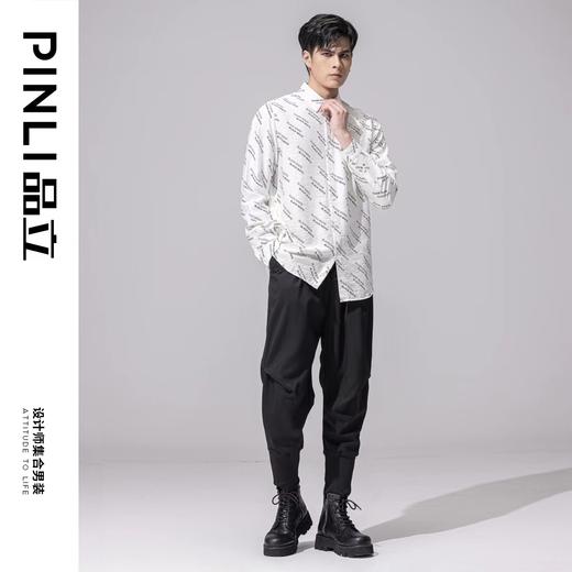 PINLI品立新款字母印花休闲长袖衬衫男士上衣B213313183 商品图1