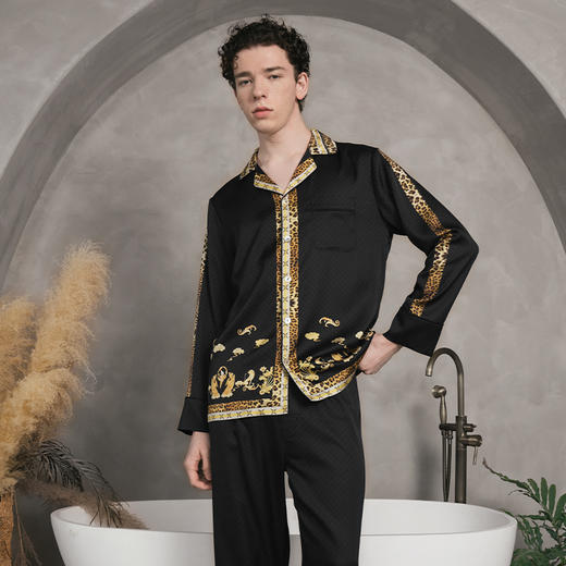 Solo seta22姆米重磅真丝睡衣套装男长袖丝绸家居服可外穿豹纹 商品图4