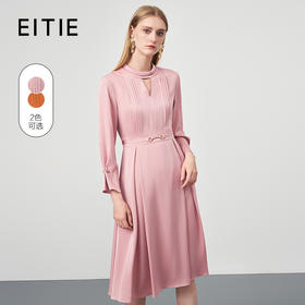 EITIE爱特爱秋季新款时尚修身百褶裙摆连衣裙立领A字裙连衣裙6707418