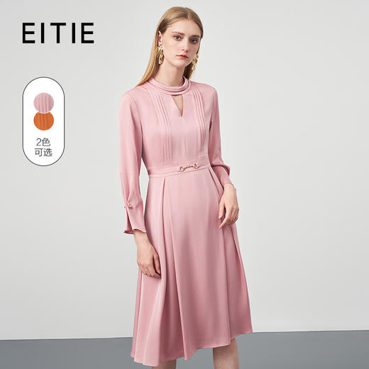 EITIE爱特爱秋季新款时尚修身百褶裙摆连衣裙立领A字裙连衣裙6707418 商品图0