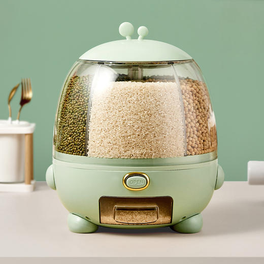 萌系旋转杂粮桶分格五谷杂粮收纳储存罐一键按压储米桶 商品图0