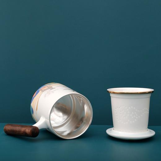 银杯子鎏银茶杯陶瓷家用茶水分离泡茶杯马克杯办公杯水杯礼品 商品图3