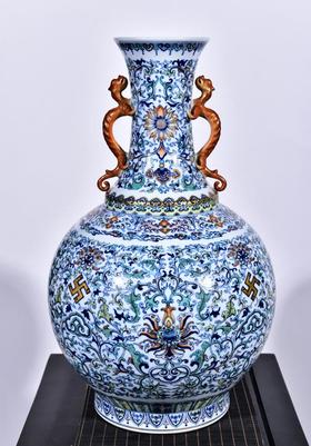 斗彩万福庆寿双螭龙耳大瓶