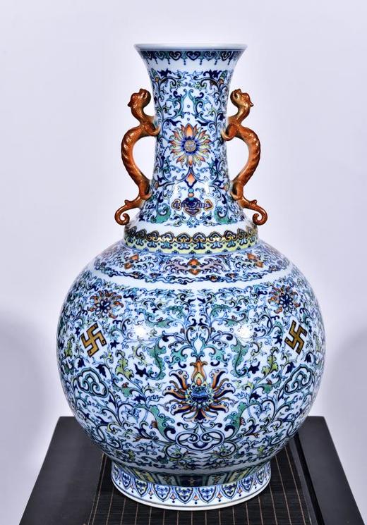 斗彩万福庆寿双螭龙耳大瓶 商品图0