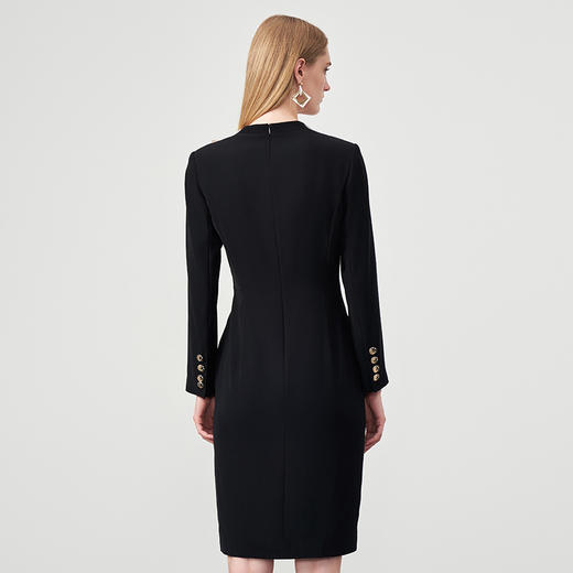 EITIE爱特爱秋季新款女装舒适V领连衣裙开叉裙摆6707404 商品图4