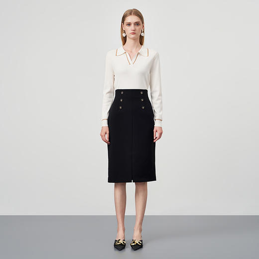 EITIE爱特爱秋冬新款品牌女装修身V领毛针织衫女长袖6701409 商品图3