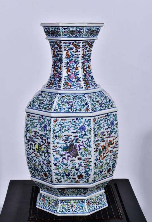 青花斗彩暗八仙八方瓶 商品图0