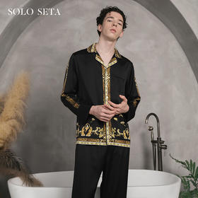Solo seta22姆米重磅真丝睡衣套装男长袖丝绸家居服可外穿豹纹