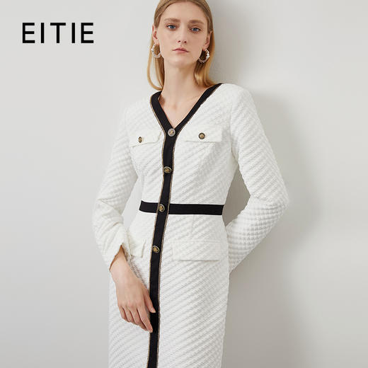 EITIE爱特爱秋季新款气质v领撞色小香风通勤显瘦长袖连衣裙C2207008 商品图0