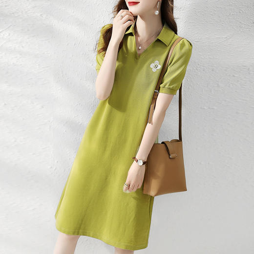 绣花订珠裙子短袖收腰气质显瘦夏气质显瘦设计感花朵连衣裙 YX285 商品图1