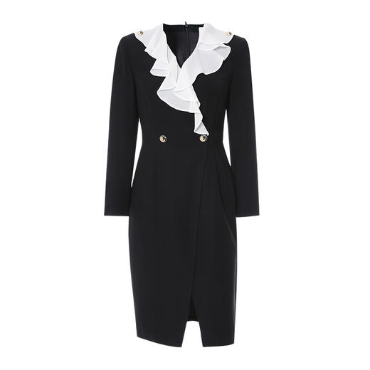 EITIE爱特爱秋季新款女装舒适V领连衣裙开叉裙摆6707404 商品图5