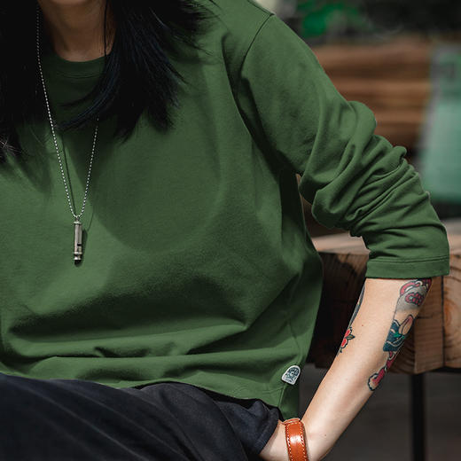 马登女装 双纱纯棉长袖t恤女圆领卫衣秋季学生基础百搭休闲打底衫 商品图3