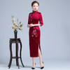 LHS-2050年轻喜婆婆婚宴装新款连衣裙秋刺绣醋酸旗袍婚礼服 商品缩略图0