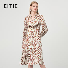 EITIE爱特爱秋季新款高腰气质优雅立领印花连衣裙6707438