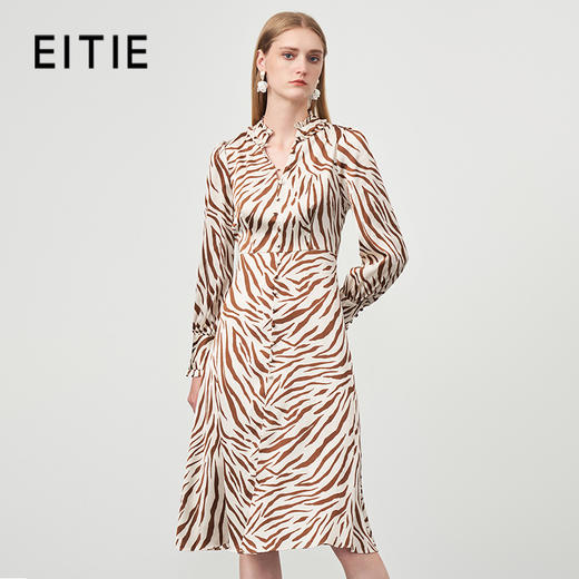 EITIE爱特爱秋季新款高腰气质优雅立领印花连衣裙6707438 商品图0