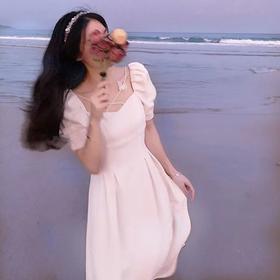 （清仓现货）【社群供A】法式方领白色初恋裙超仙泡泡袖气质中长款连衣裙涤纶2