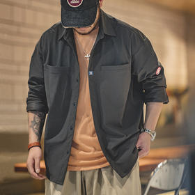 工装优选 山系深灰口袋衬衫美式休闲抗皱宽松长袖衬衣叠穿外套男秋