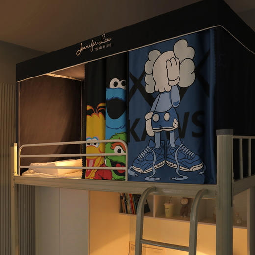 宿舍学生蚊帐数码印花强遮光床帘款三开门 商品图2