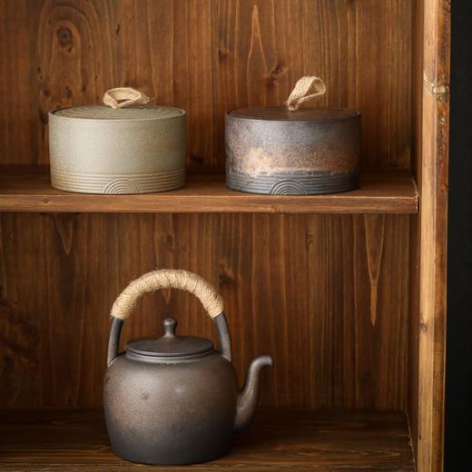 「匠心力作！手工粗陶」朴风茶叶罐 陶瓷储物罐日式粗陶存茶罐复古密封茶仓居家日用 商品图3