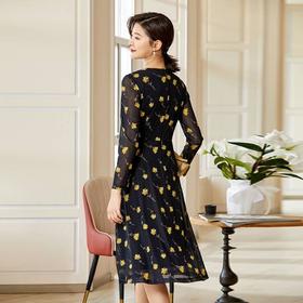 2楼NAERSI深秋暗青紫色长袖连衣裙