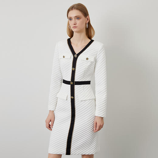 EITIE爱特爱秋季新款气质v领撞色小香风通勤显瘦长袖连衣裙C2207008 商品图1