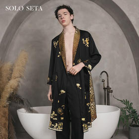 Solo seta22姆米重磅真丝睡袍男中长款桑蚕丝家居服丝绸时尚豹纹