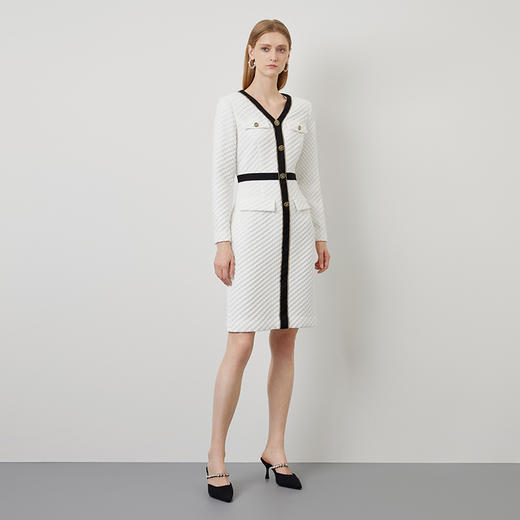 EITIE爱特爱秋季新款气质v领撞色小香风通勤显瘦长袖连衣裙C2207008 商品图4