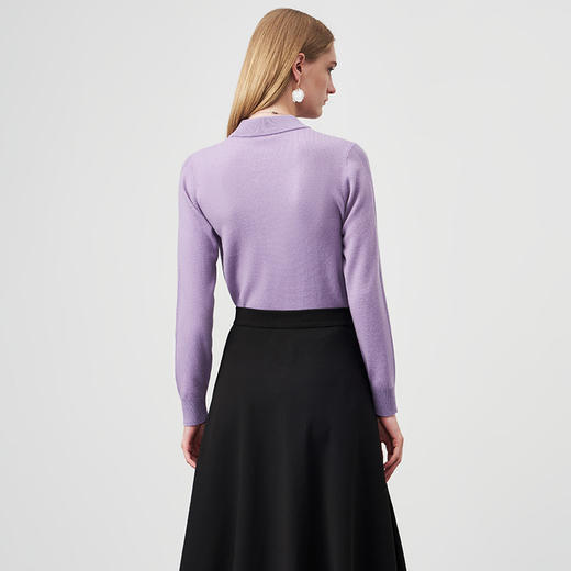 EITIE爱特爱秋季新款100%绵羊毛紫色温柔套头毛衣打底半高领舒适针织衫C2201018 商品图2