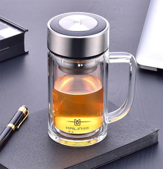凯霖清澈双层办公玻璃杯加厚耐热商务泡茶杯便携高档水晶水杯随行 商品图0
