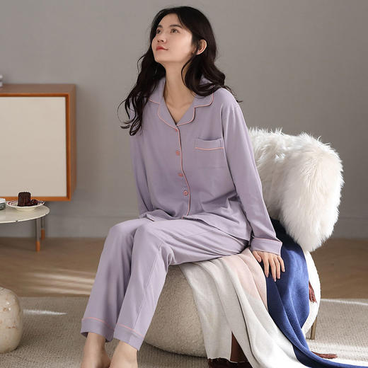 棉高档睡衣女春秋季长袖2021年新款秋冬套装休闲全棉家居服 商品图0
