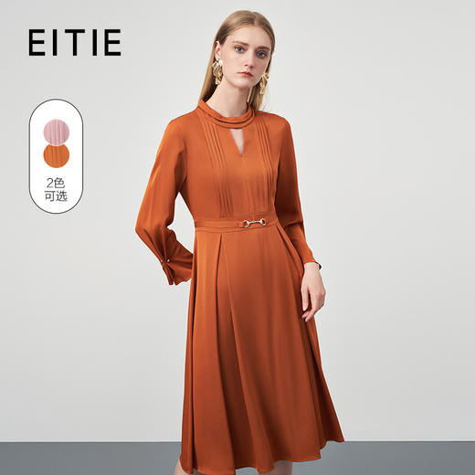 EITIE爱特爱秋季新款时尚修身百褶裙摆连衣裙立领A字裙连衣裙6707418 商品图1