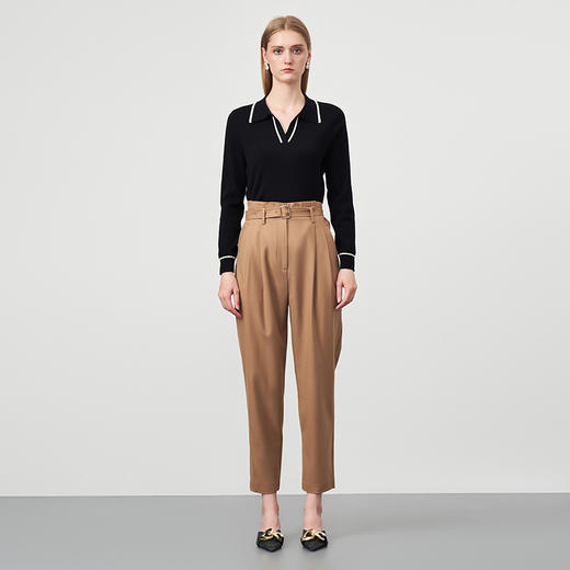 EITIE爱特爱秋冬新款品牌女装修身V领毛针织衫女长袖6701409 商品图7