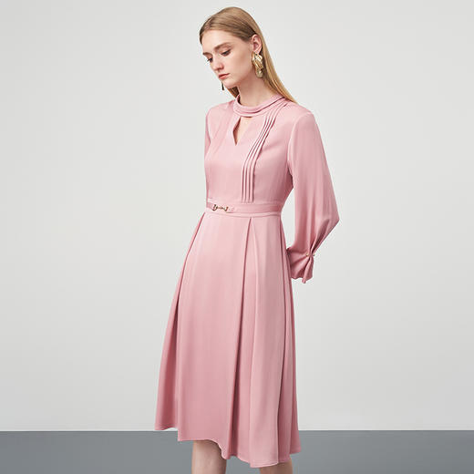 EITIE爱特爱秋季新款时尚修身百褶裙摆连衣裙立领A字裙连衣裙6707418 商品图2