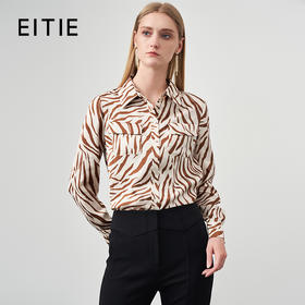 EITIE爱特爱秋季新款修身显瘦百搭印花收腰衬衣上衣6709421