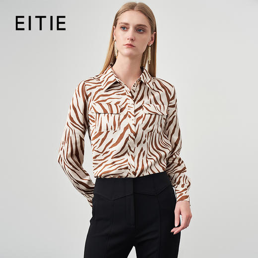 EITIE爱特爱秋季新款修身显瘦百搭印花收腰衬衣上衣6709421 商品图0