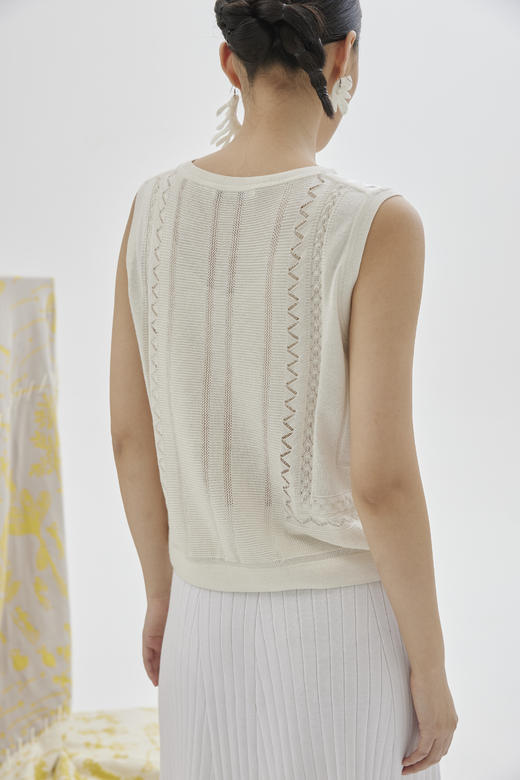 真丝羊绒圆领针梭相拼女式背心 SJS94W006K 商品图1