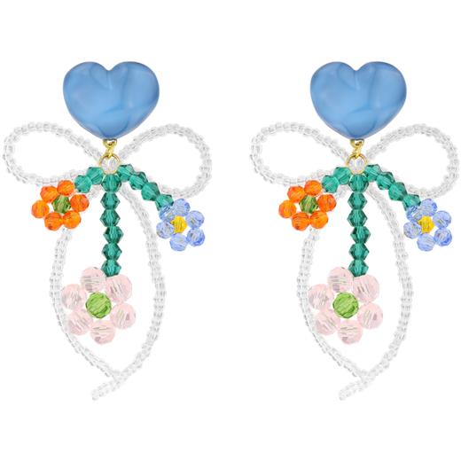 ZEGL蓝色花朵串珠耳环女小众设计感耳钉银针夏日多巴胺穿搭耳饰品 商品图2