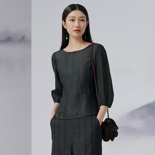 TANGY Collection/天意精品2022年秋冬新品时色系列真丝条纹茛绸T恤 商品图1