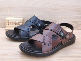 2022豪行夏季新款男鞋正品牛皮休闲舒适透气平底男凉鞋12255535
