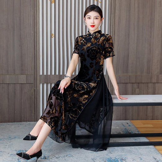 奥黛旗袍高级感黑色日常2022年新款高端气质优雅改良裙 XYX9755 商品图2