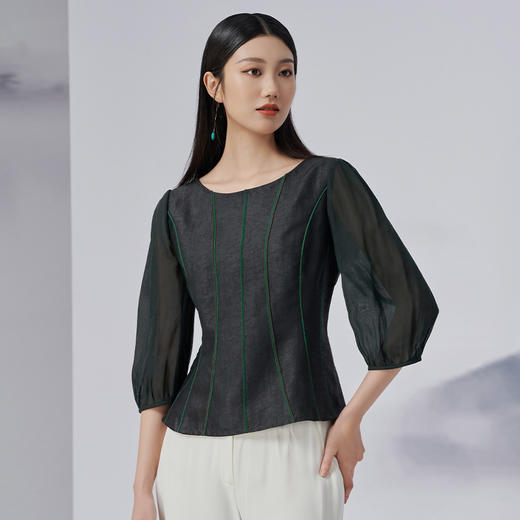 TANGY Collection/天意精品2022年秋冬新品时色系列真丝条纹茛绸T恤 商品图3