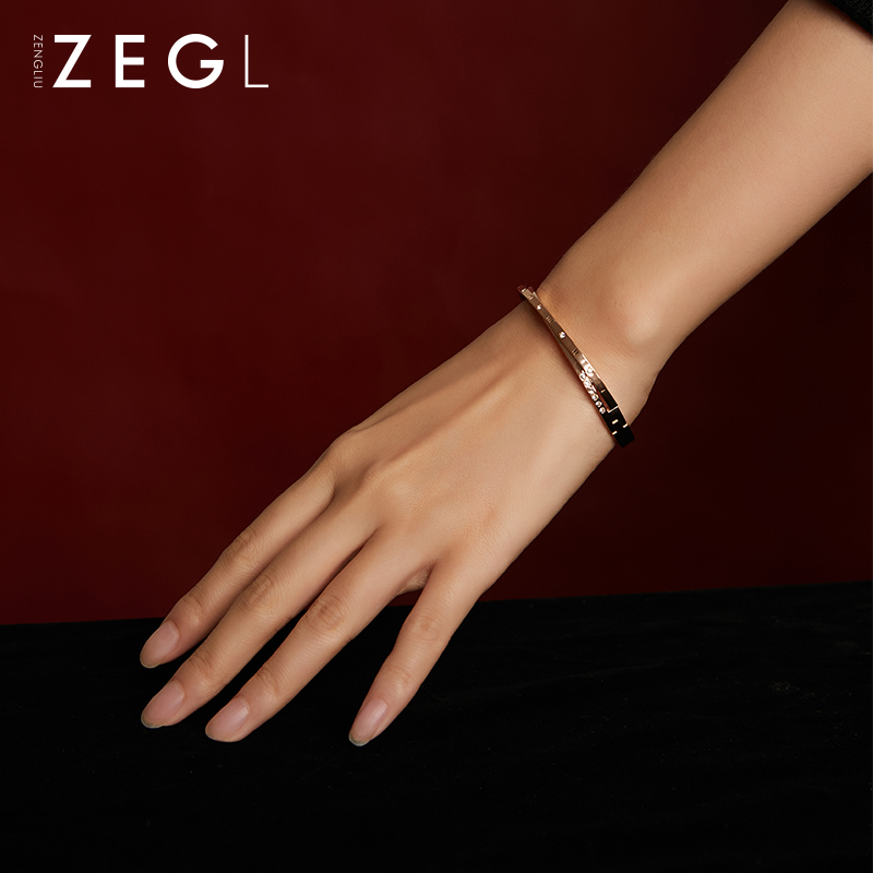 ZEGL罗马数字手镯女镀玫瑰金简约百搭小众网红刻字钛钢手环手饰品