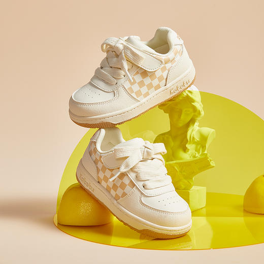 卡特兔小白鞋女童男童板鞋学步宝宝鞋秋季2022新款棋盘格子面包鞋 商品图2