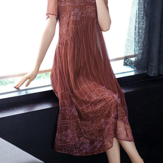 dp6002 宽松洋气中长裙子高档A字裙印花网纱连衣裙 商品图5