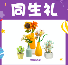 同生礼-拼插积木花：满天星，勿忘我，玫瑰花，郁金香（落日橘） 幸运物语，烟雨夜曲，日落星河